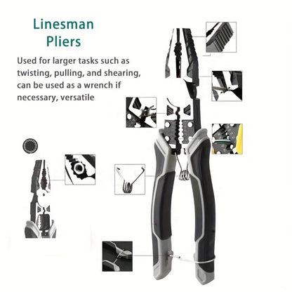 Three-Piece Pliers Set with 8- and 9-Inch Diagonal Cutting, Long-Nose and Combination Wire-Working Tools