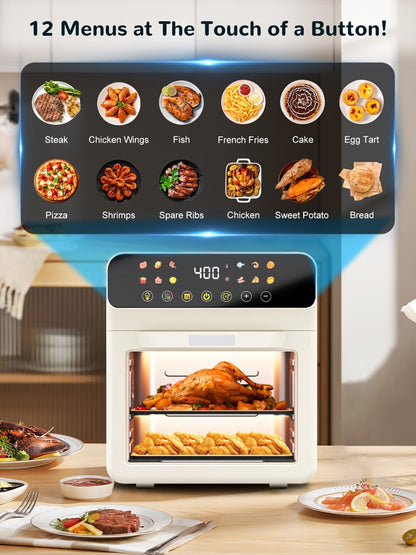 12-Quart Countertop Air Fryer Oven with Viewing Window, Interior Light and White or Black Finish