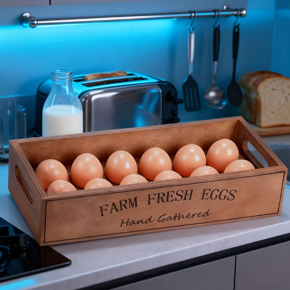 Two-Piece Farmhouse Wooden Egg Holder Rack Set with Handles and Space for Twenty-Four Eggs Each