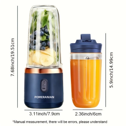 Portable Blender Juicer Double Cup 1500mAh Rechargeable – Food-Grade ABS Multifunctional Fruit Vegetable Juicer | USB Charging Gift Box | Blue Pink White Summer Kitchen Essential