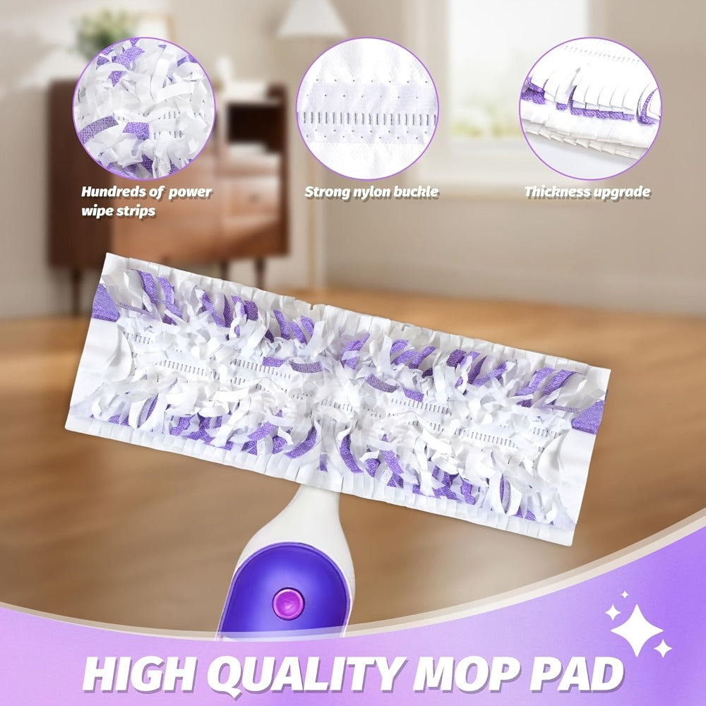 PowerMop-Style Disposable Mop Pad Refills in 15-Count or 50-Count Packs with Purple Scrubbing Strips