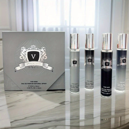 Four-Piece Mini Fragrance Spray Set with 20 ml Checkout Label, Slim Bottles and Boxed Presentation