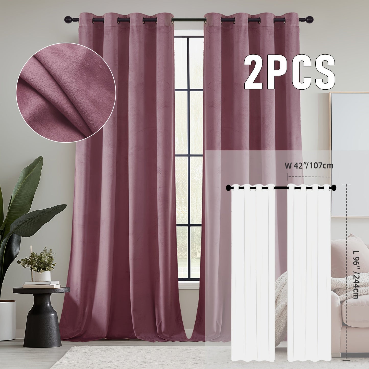 Velvet Room Darkening Curtains 2 Panels | Grommet Top Thermal Insulated Soundproof Blackout Curtains for Living Room Bedroom, Soft Solid Color Vintage Window Drapes