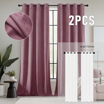 Velvet Room Darkening Curtains 2 Panels | Grommet Top Thermal Insulated Soundproof Blackout Curtains for Living Room Bedroom, Soft Solid Color Vintage Window Drapes