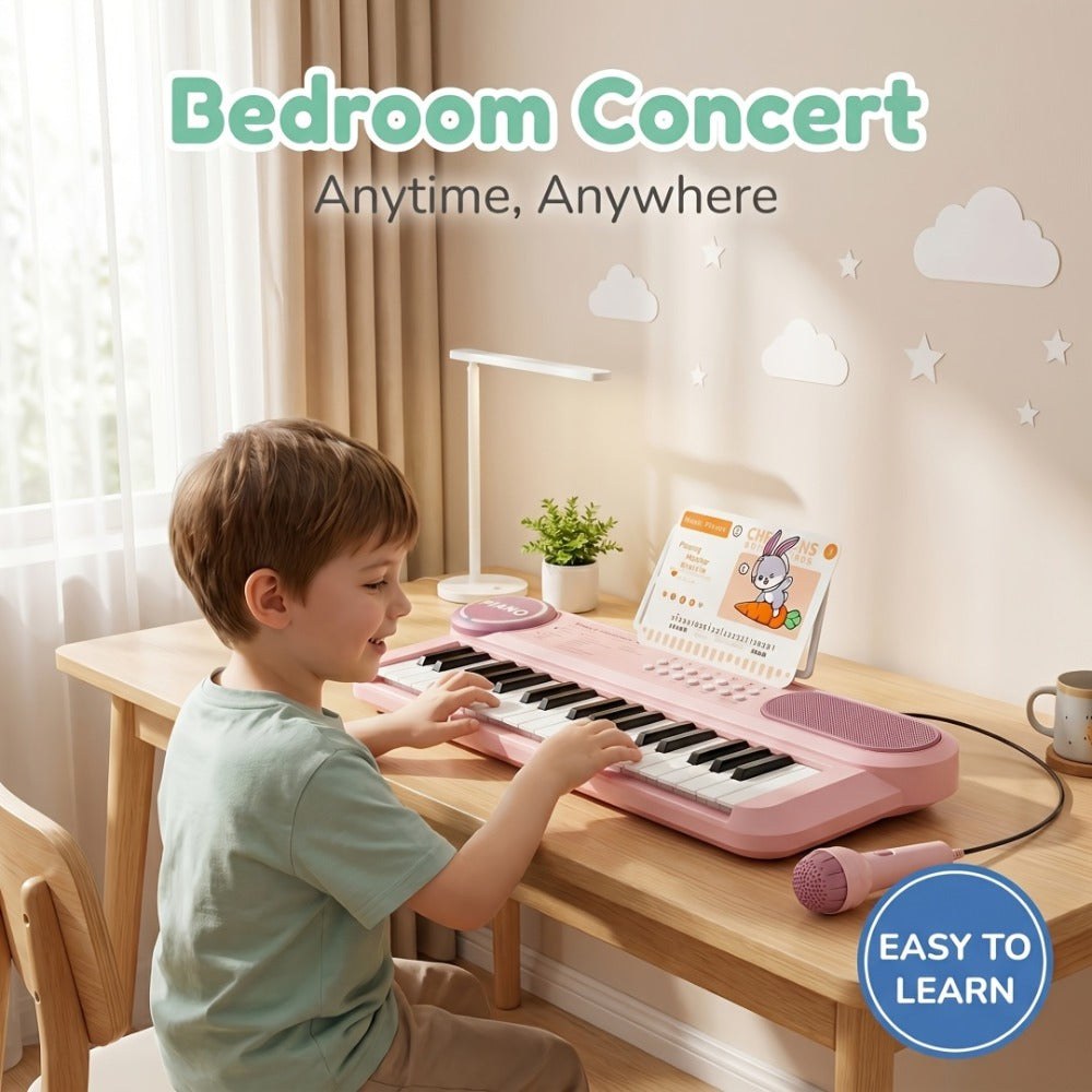 Kids Electronic Keyboard Piano 37 Keys with Microphone, Multi-Function Musical Instrument Toy for Children, Educational Music Gift for Boys & Girls, Birthday Christmas Holiday Gift, Sky Blue, Rose Red, Pink