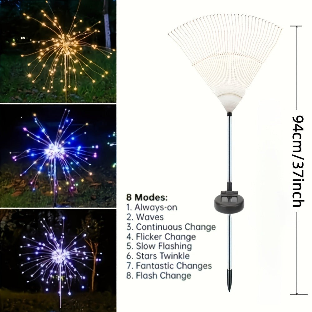 Solar Garden Lights 2-Pack Firework Stakes with 120-840 LEDs, 8 Modes and Touch Dimming for Lawn Decor