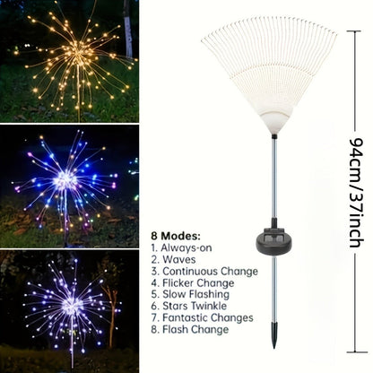 Solar Garden Lights 2-Pack Firework Stakes with 120-840 LEDs, 8 Modes and Touch Dimming for Lawn Decor