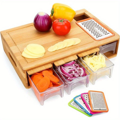 Bamboo Cutting Board Prep Station with Slide-Through Opening, Drawer Positions and Two-Tray Package Option