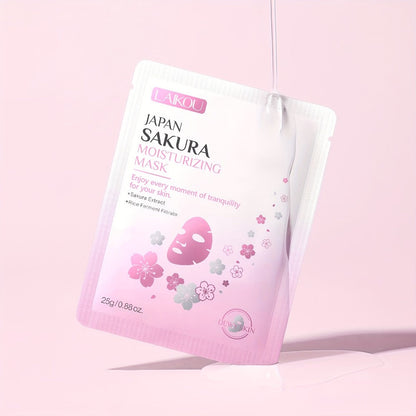 LAIKOU Sakura Sheet Mask 20-Pack with 25g Pouches, Sakura Extract and Rice Ferment Filtrate Labels
