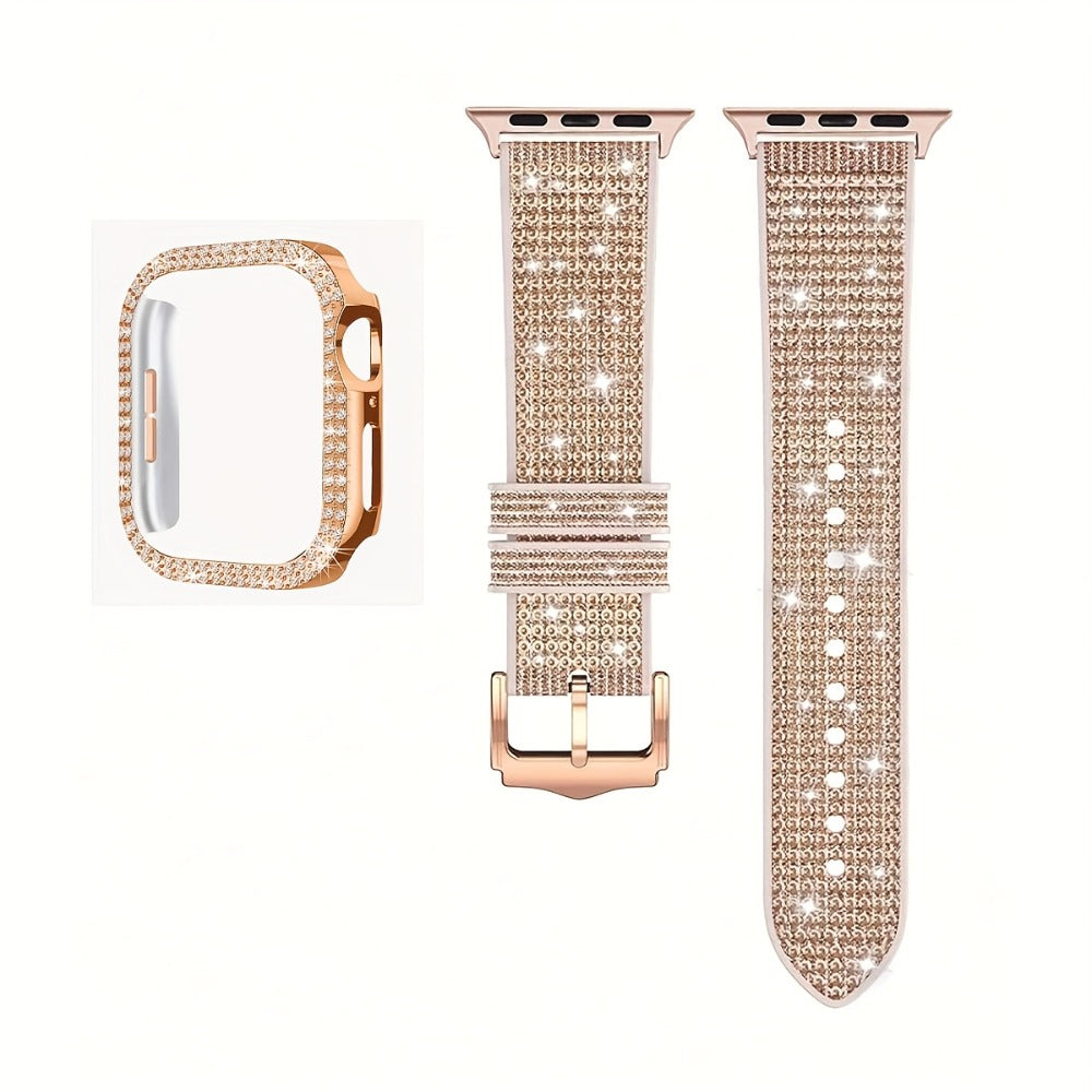 Rhinestone Mesh Watch Band and Matching Case Set for Apple Watch in 19 Color-and-Size Options