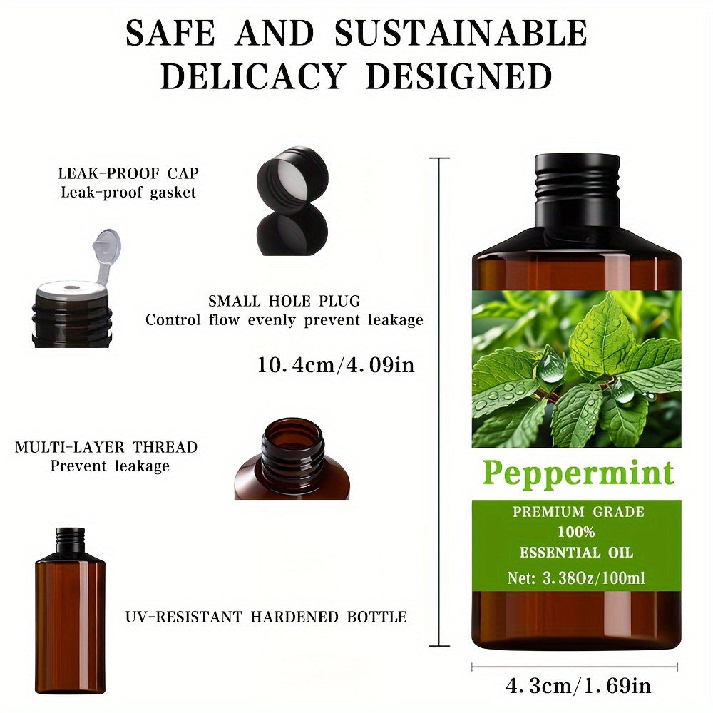 Essential Oil Peppermint Cool Minty Aroma in 100ml Bottle for Diluted Topical, Diffuser and Massage Use