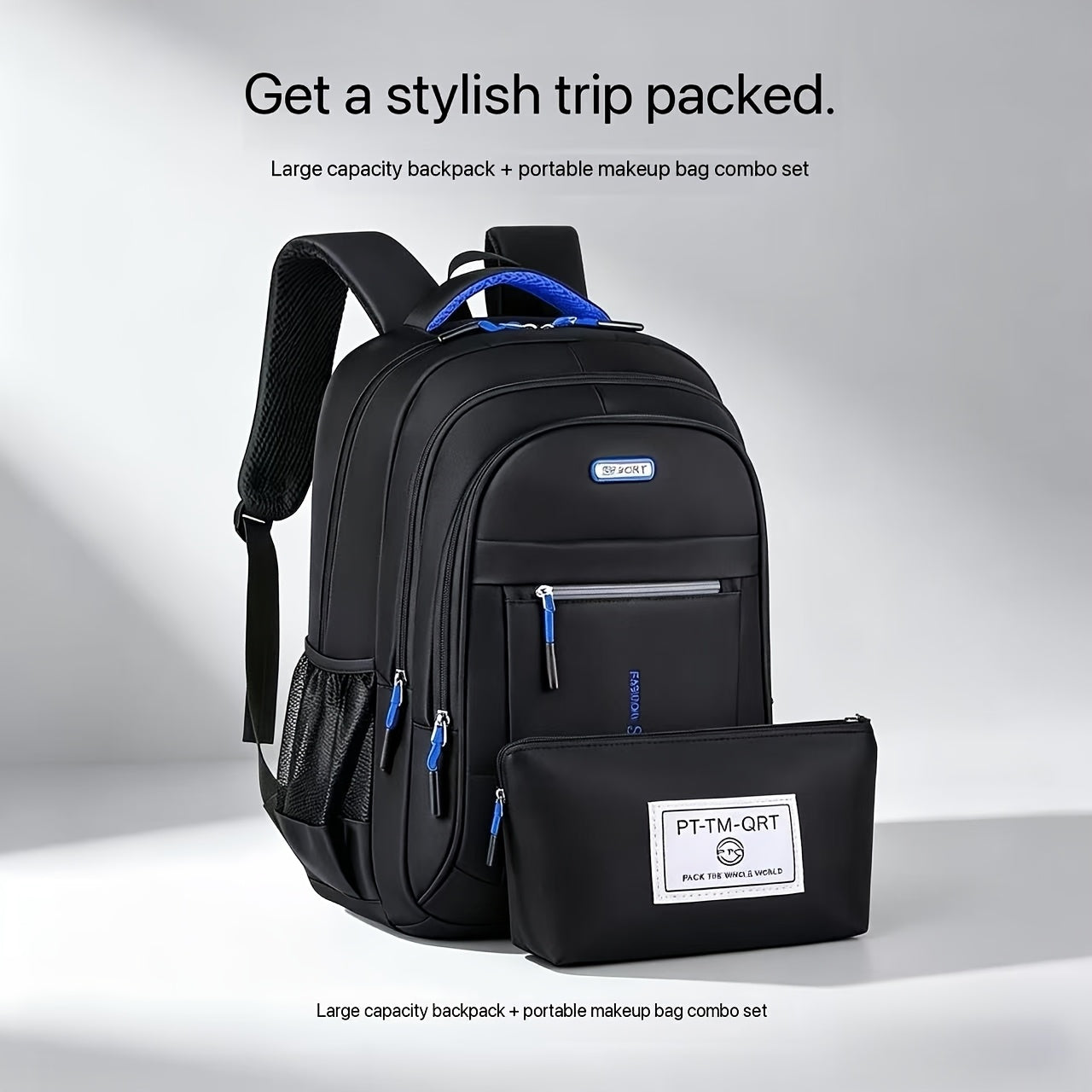 Black Multi-Compartment Travel Backpack, 48 x 32 x 18 cm with Eight Single- or Two-Piece Checkout Options