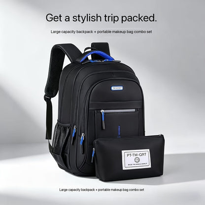 Black Multi-Compartment Travel Backpack, 48 x 32 x 18 cm with Eight Single- or Two-Piece Checkout Options