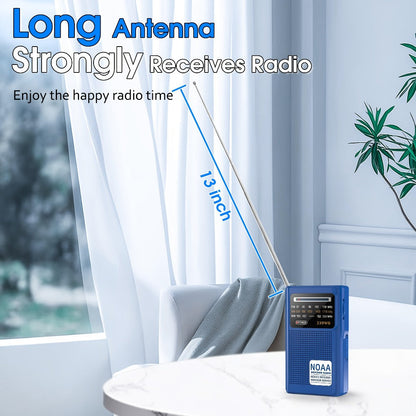 Portable AM/FM/NOAA Weather Radio with 2-AA Battery Power, Earphone Jack and Three Color Options