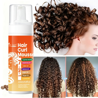 Curl Defining Hair Foam Mousse 200ml Moisturizing Smoothing Styling for Natural Fluffy Elastic Curls | Frizz Control for Wavy Coily Hair | Men & Women 6.76oz