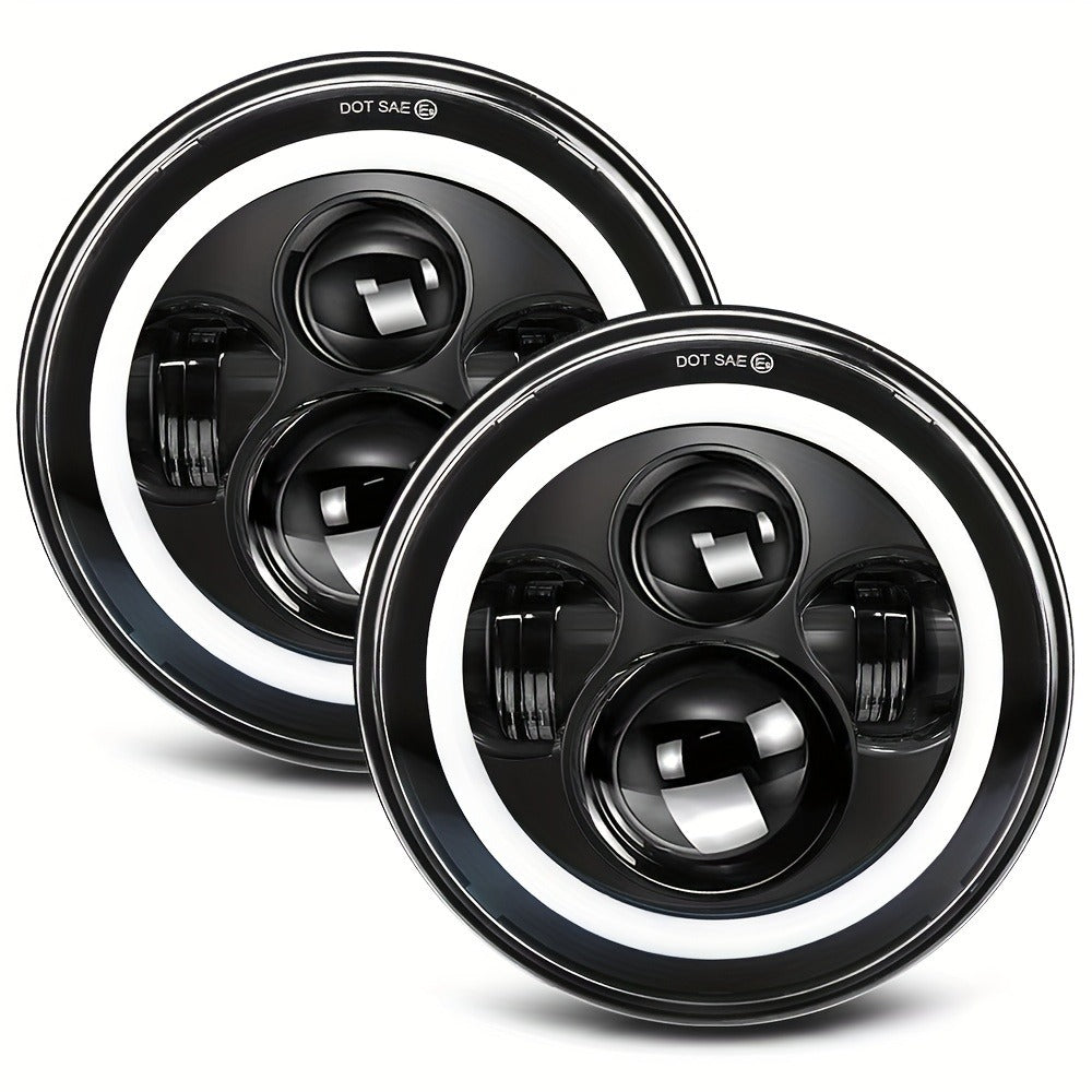 7 Inch Round LED Headlights for Jeep Wrangler JK TJ CJ Colorful DRL Halo Ring Amber Turn Signal High Low Beam, 2pcs White Red Green Blue Multi-Color Replacement Headlamp Set