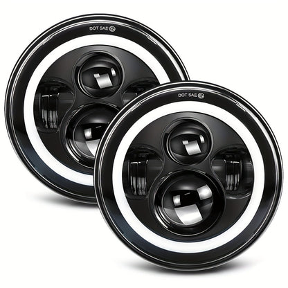 7 Inch Round LED Headlights for Jeep Wrangler JK TJ CJ Colorful DRL Halo Ring Amber Turn Signal High Low Beam, 2pcs White Red Green Blue Multi-Color Replacement Headlamp Set