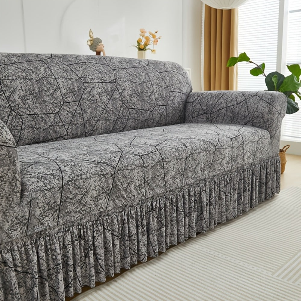 Sofa Cover Modern Printed Hem Skirt Slipcover with Elastic Stretch for Single to 4-Seater Sofas