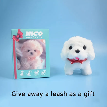 Walking Barking Robot Dog Toy for Adults Teens – Soft Plush Biomimetic Puppy with Expressive Eyes, One-Button Control, Gift Box Option | Desk & Home Companion | Brown White Red