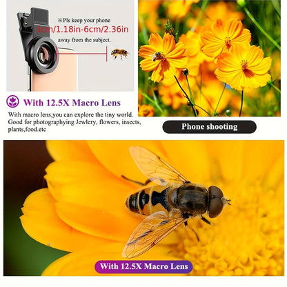 Two-in-One Universal Clip-On Smartphone Camera Lens with 0.45x Wide Angle and 12.5x Macro Optics