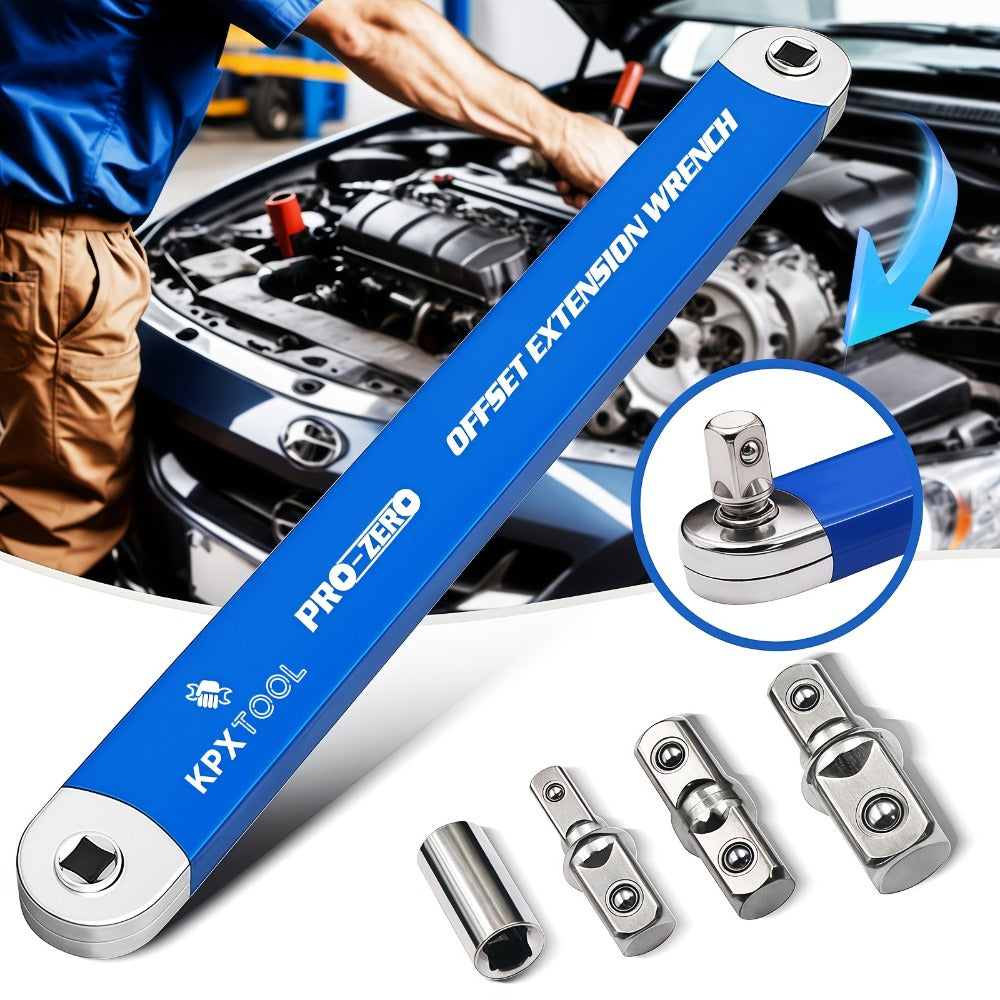 Ratchet Wrench Set 2-in-1 Multi-Function Offset Extension | 1/2" 1/4" 3/8" Square Head Adapters | 180° Swivel High Torque Non-Slip Handle | Durable Metal Automotive Repair Hand Tool