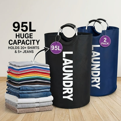Extra Large Foldable Laundry Basket Set 95L/25.1 Gal Waterproof Oxford Cloth Tall Storage Baskets for Bedroom Bathroom Dorm Wardrobe Organization