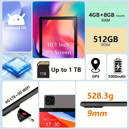Android Tablet CRELANDER 4G LTE with GPS, 12GB Advertised Memory and 128GB Internal Storage Options