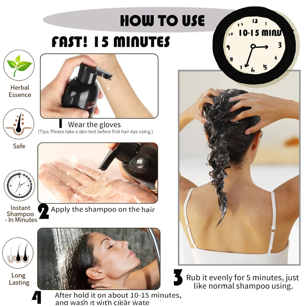 Hair Dye Shampoo, RILSIC 500ml Black 3-in-1 Single Bottle with Pump Dispenser for At-Home Color Application