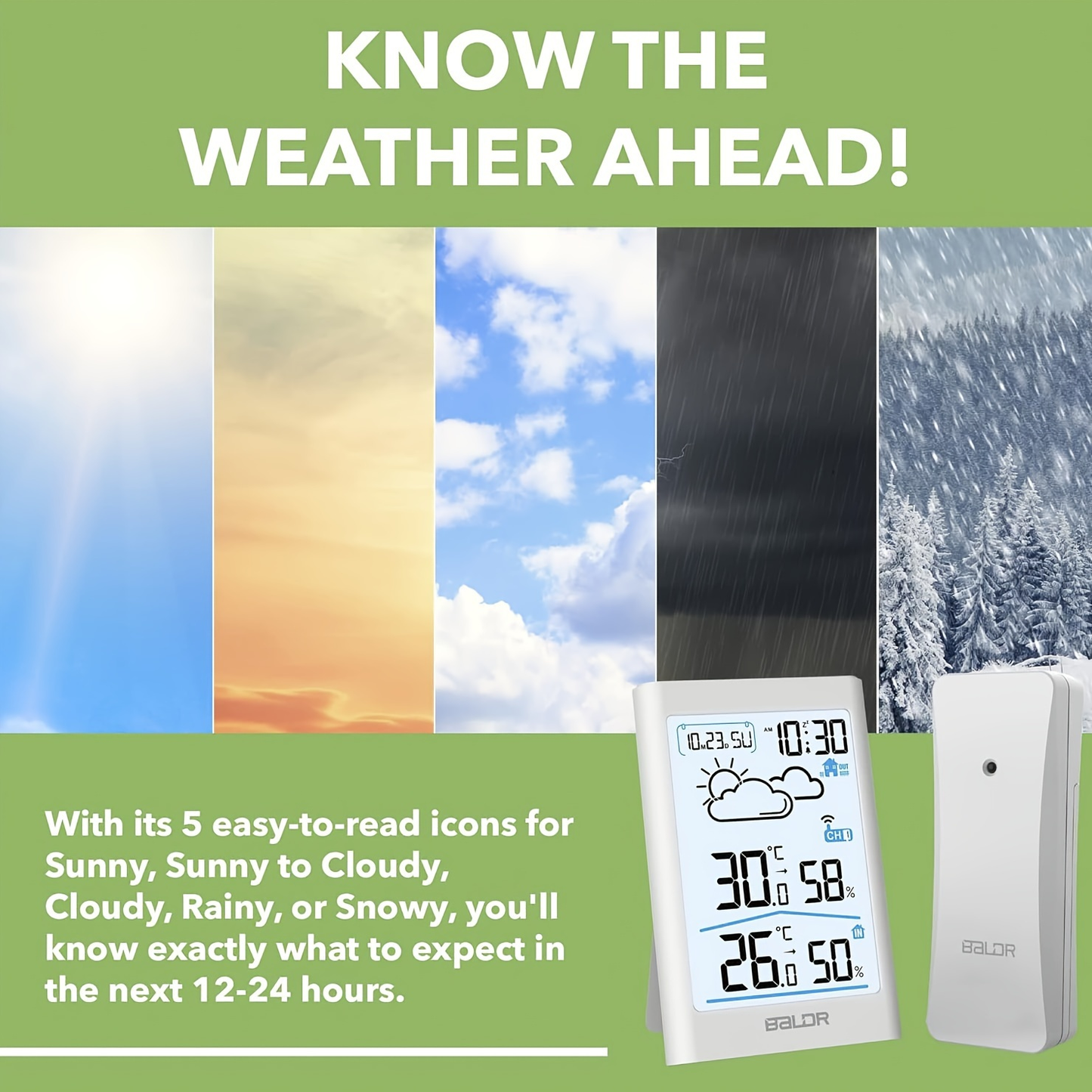 Wireless Home Weather Station with Indoor Outdoor Temperature, Humidity, Forecast and Alarm Clock