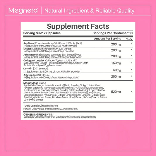 Women's Multivitamin 20-in-1 with Sea Moss, Shilajit & Ashwagandha — Daily Energy, Hormonal Balance, Immune Support, Hair Skin Nails & Sleep, 60 Capsules 26671mg Per Serving for Women