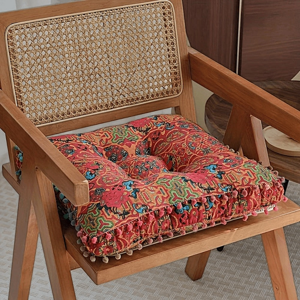 Square Bohemian Floor Cushion in Moroccan Orange or Bohemian Yellow with Forty-Two-Centimeter Size