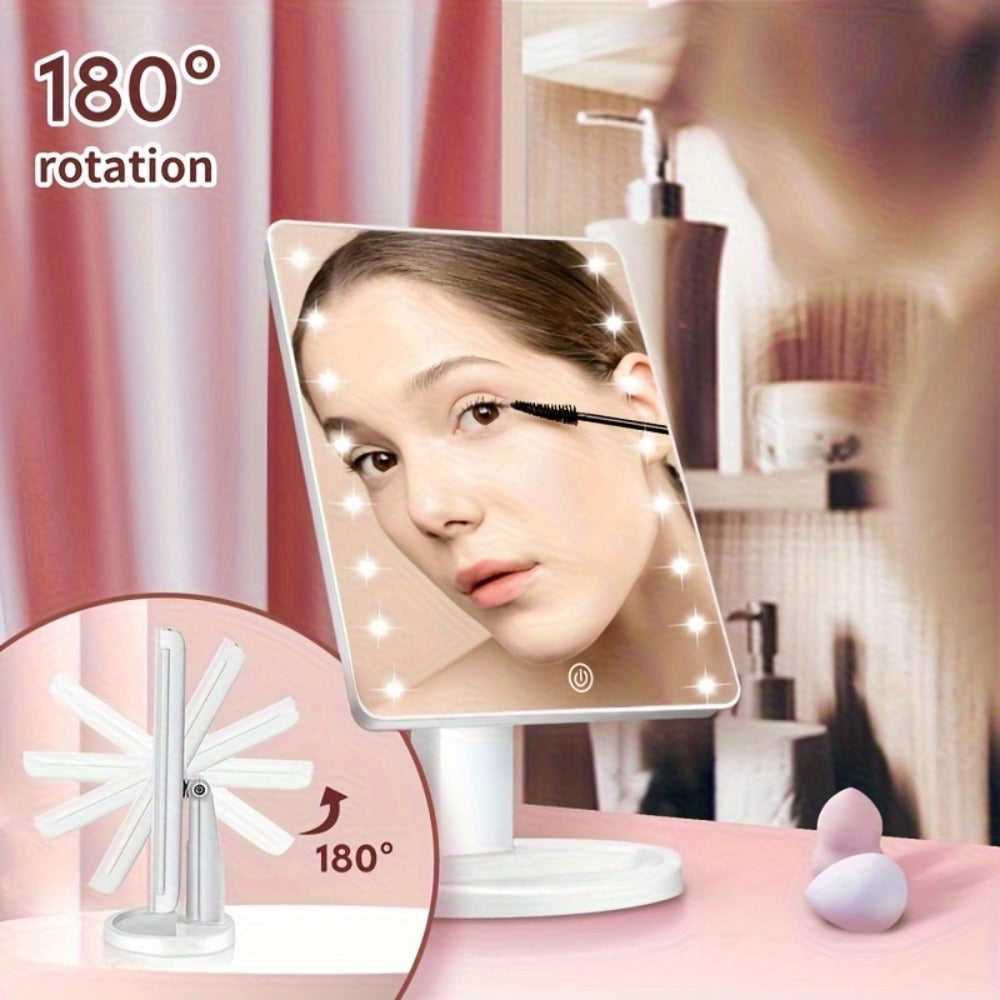 Lighted Vanity Mirror with 16 LED Bulbs, Hollywood Makeup Mirror, 180° Rotation, Touch Screen Brightness Control