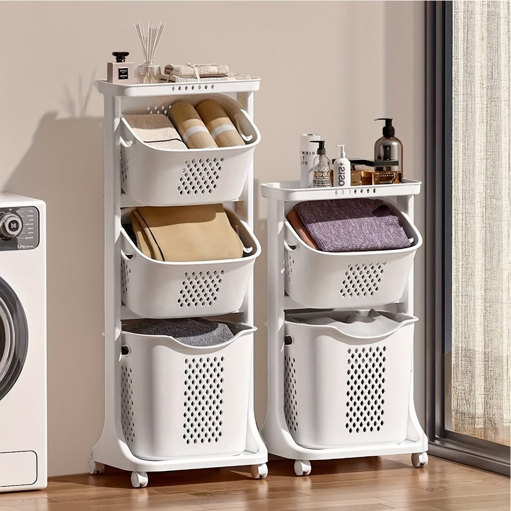 Two-Tier Rolling Laundry Hamper Cart with Removable Baskets for Bathrooms, Bedrooms and Laundry Rooms