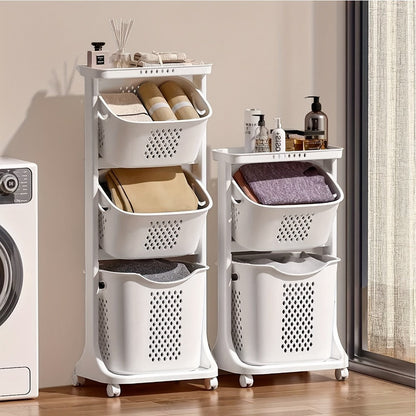 Two-Tier Rolling Laundry Hamper Cart with Removable Baskets for Bathrooms, Bedrooms and Laundry Rooms