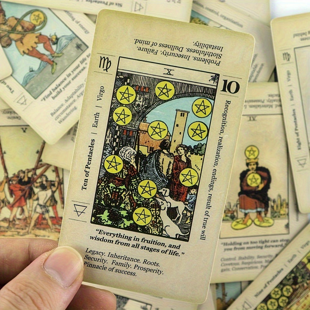 Vintage 78-Card Tarot Learning Deck with Upright and Reversed Keywords Printed on Every Card