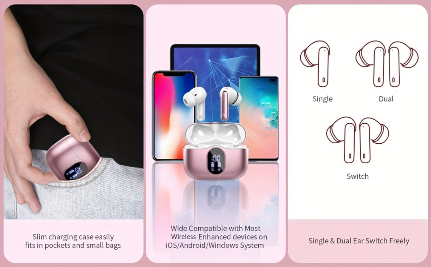 Wireless Earbuds Bluetooth 5.3 with ENC Mic, 36-Hour Playback, LED Case and IPX4 Protection