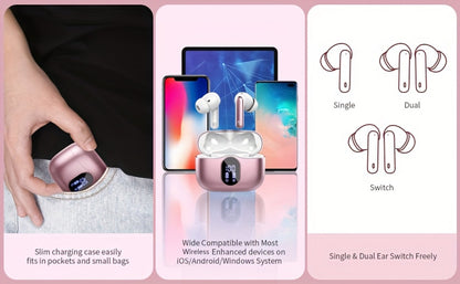 Wireless Earbuds Bluetooth 5.3 with ENC Mic, 36-Hour Playback, LED Case and IPX4 Protection