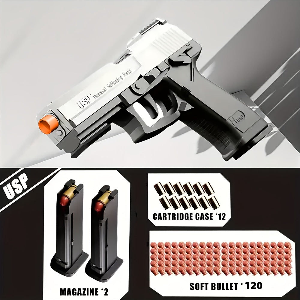 USP Bullet Toy Gun Pistol with Shell Ejecting, Continuous Rapid-Fire Foam Blaster for Boys & Girls