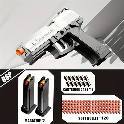 USP Bullet Toy Gun Pistol with Shell Ejecting, Continuous Rapid-Fire Foam Blaster for Boys & Girls