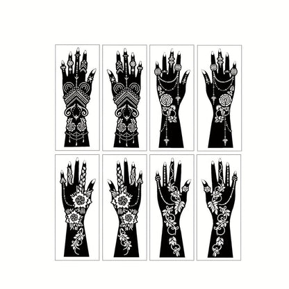 Eight-Piece Hand-Length Tattoo Stencil Set with Floral Patterns for Hands and Forearms in SM010 or SM011