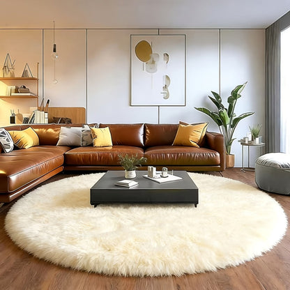 Area Rug Fluffy Faux-Fur Shag in Solid, Tie-Dye and Ombre Colors with Six Retained Room Sizes