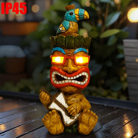 Hawaiian Tiki Statue Standing Resin Totem Pole | Woodcarving Tribal Figure Outdoor Decor for Terrace Bar Party Unique Gift