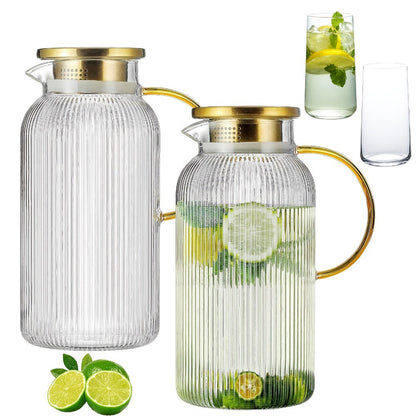 Ribbed 68-Ounce Glass Pitcher Set in Two- or Four-Pitcher Packs or Two Pitchers with Two Cups