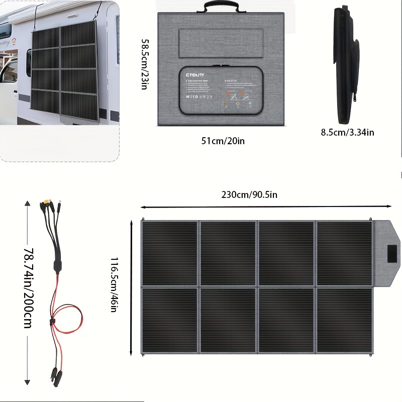 Monocrystalline High Power Solar Panel, 400W/200W/100W Portable Solar Panel, Foldable Solar Blanket, Solar Cell Efficiency Up To 23%, Suitable For Outdoor Adventure Boat Power Station, Garden, Courtyard, Roof, Camping RV Solar Generator