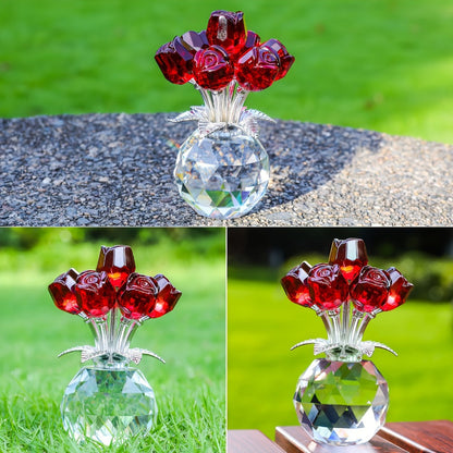 Artificial Flowers Crystal-Look Mini Rose Arrangement with Faceted Display Base in Four Color Options