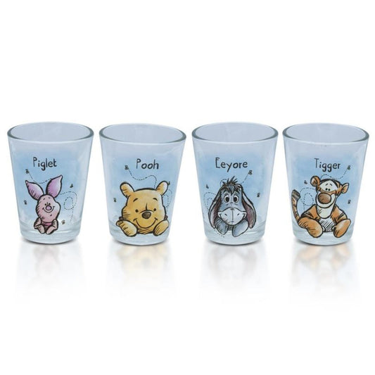 Winnie the Pooh Mini Shot Glasses Set of 4 – Disney Character 2oz Glass Cups Pooh Piglet Eeyore Tigger BPA-Free Dishwasher Safe Gift