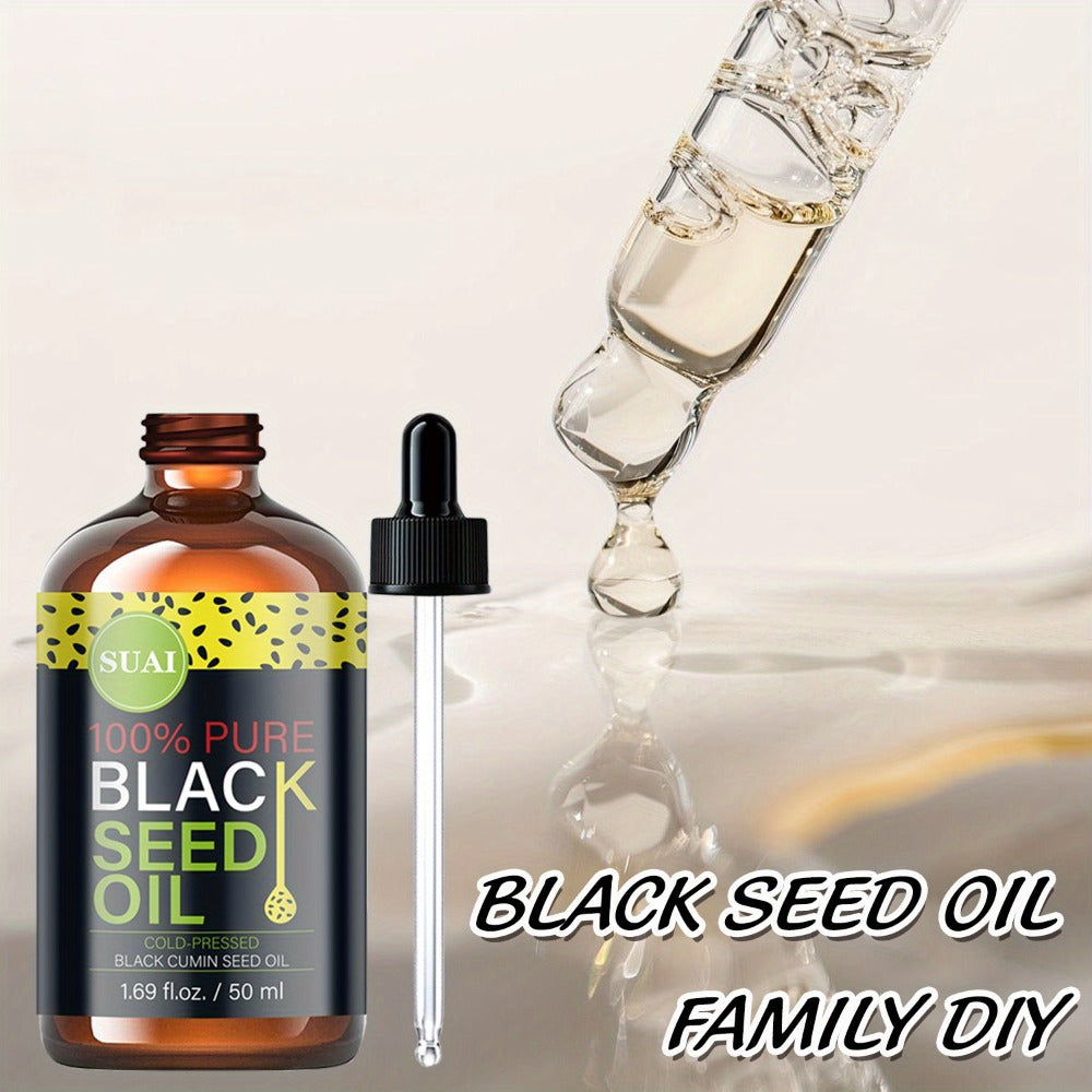 Black Seed Oil 100% Pure Cold Pressed Multi-Use Moisturizing Firming Skincare Oil for Face Body Hair Nails Eyelashes Natural Plant Extract All Skin Types Daily Skincare Routine