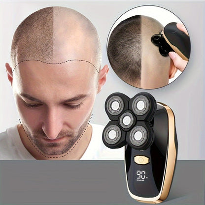 Electric Shaver 5-in-1 Grooming Kit with Nose Trimmer, Hair Clipper, Facial Brush, USB Charging and Display