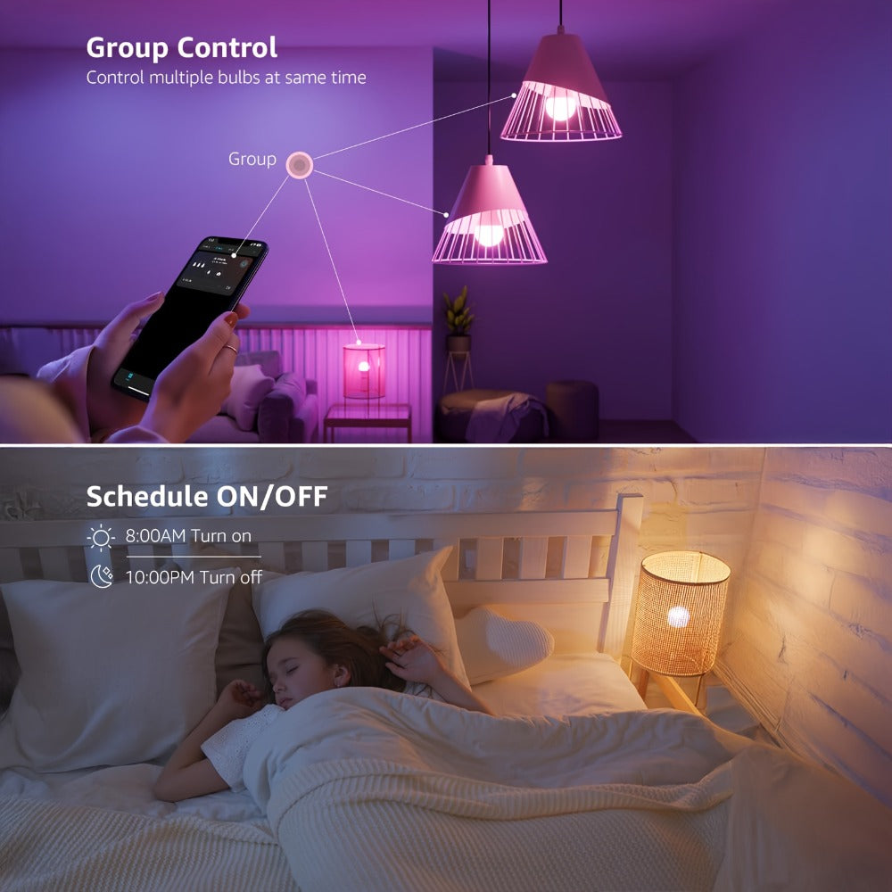 A19 E26 Wi-Fi and Bluetooth Smart Light Bulbs with RGB and White Modes in Two-, Four- or Six-Bulb Packs