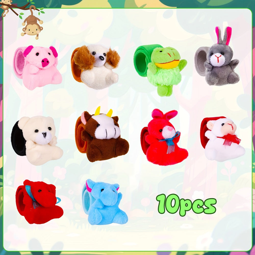 Plush Animal Slap Bracelet Assortments in 6-, 10-, 15- or 30-Piece Checkout Packs for Party Favors